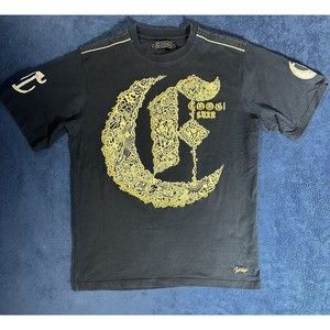 COOGI Luxe Shirt Embroidered Mens Large Black Snake Design Gold